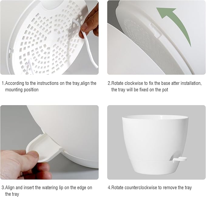 UOUZ Large Self Watering Pots, 12/10/9 Plastic Planters with High Drainage Holes and Deep Reservoir for Indoor Outdoor Garden Plants and Flowers, White