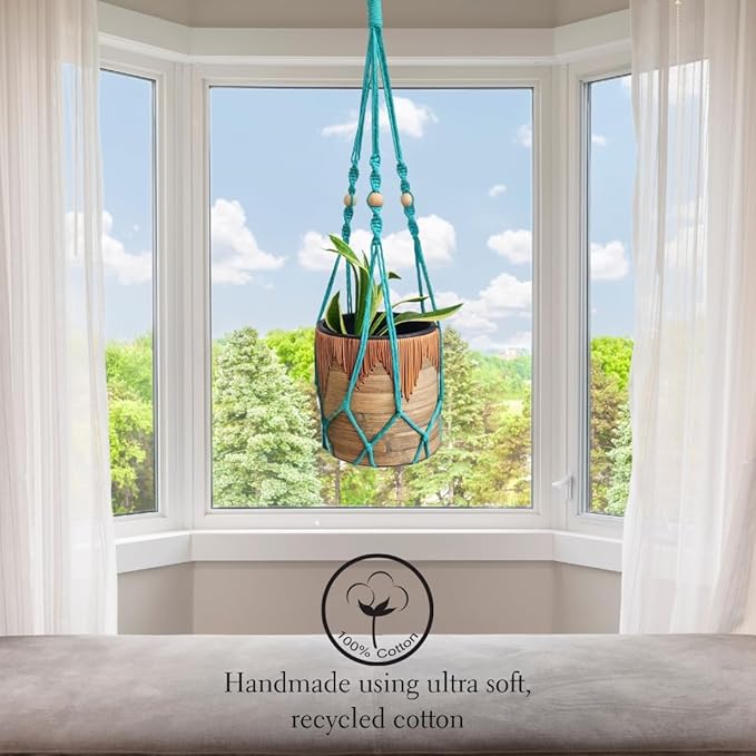 Macrame plant hanger 3ft beaded plant hanger for pots 4-8” for live plants indoor and outdoor decor hanging plant holder Boho décor Plant stand indoor Hanging planter for plant pots (Ocean Teal)