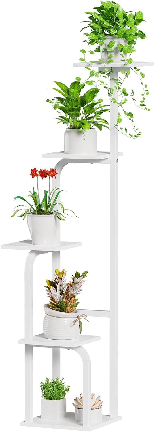 Asgolion 5 Tier Plant Stand Indoor, Plant Shelf for Multiple Plants, Flower Pot Holder Shelf, Planter Display Rack for Patio Garden Balcony Living Room Bedroom Decor, White