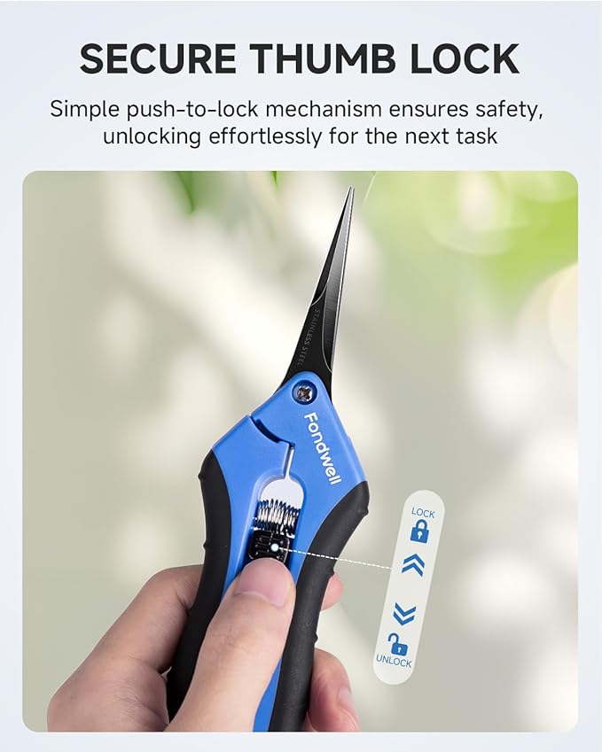 Fondwell 6.5" Garden Shears Pruning Scissors: 2 Pack of Lightweight Bud Trimming Scissors for Precision Cutting - Non-Stick Curved Blade