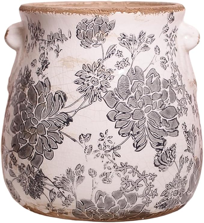 Xiaan Jiaju 6.68in. Tuscan Planter & Room and Home Decor, Decorative Vase, Indoor/Outdoor Ceramic Plant Pot w/Drainage, French Country Decor Boho Decor, Gifts for Women Birthday Unique, Vintage Grey