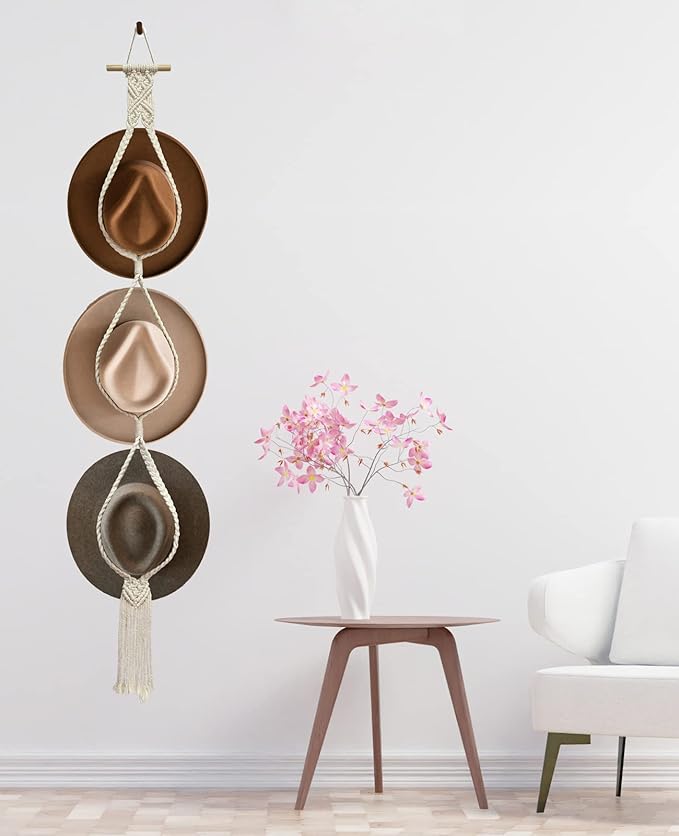 Hat Racks Hat Hangers for Wall, Bohemian Hat Organizer for Wall Hanging Hat Display, Hand Weaving Boho Hat Rack Decorative Cowboy Women Hat Holder for Wide Brim Bowler Fedoras Caps