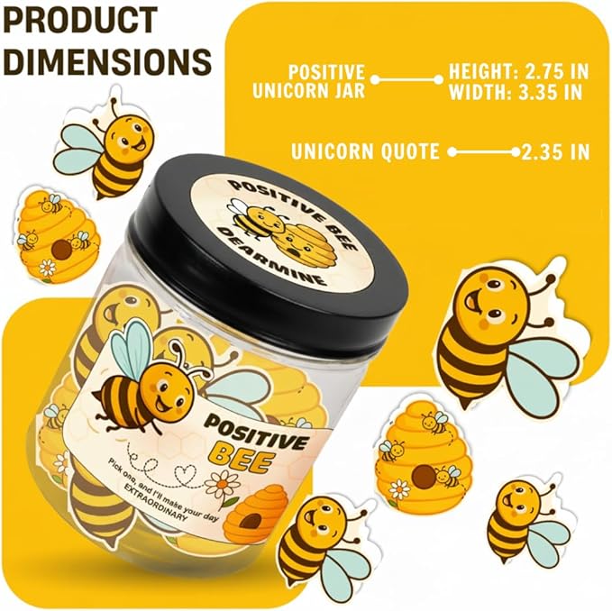 DEARMINE Positive Bee Cards Jar, Affirmation Cards for Women, Emotional Support Bee Themed Gift, Bumble Bee Gifts for Women Bee Lovers