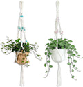 Nomylunota Macrame Plant Hanger with Boho Beads Handmade Hanging Planter Crochet Plant Holder(35.4 inches, Beige with Blue Pink Beads)