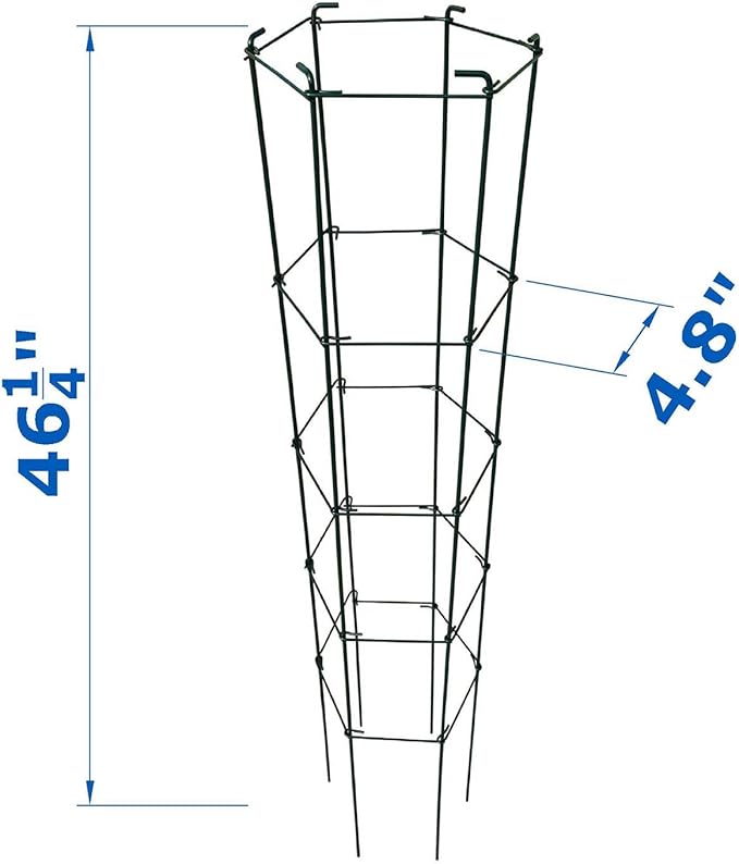 46 Inch Height 3PCS PVC Green Hexagon Folding Tomato Cage,Climbing Plant Support Tower Vegetable Stake Trellis