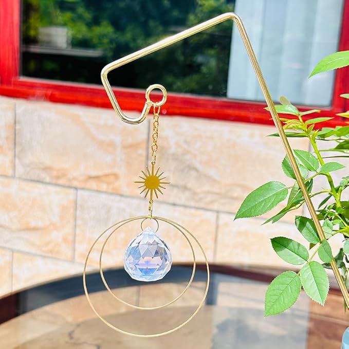 2 Pack Trellis for Potted Plants with Crystal Sun Catcher, Small Metal Garden Trellises for Climbing Plants Outdoor Indoor, Home Flower Vine Pot Plant Decor