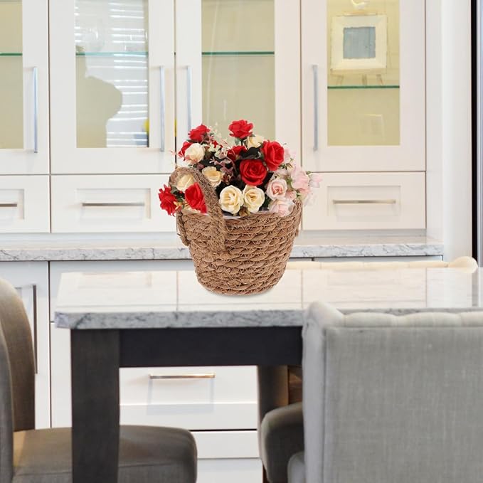 Alipis Seagrass Basket Planter Woven Flower Pots 2pcs 15cm Rattan Storage Basket Plant Container Straw Flower Pot for Indoor and Outdoor Plants