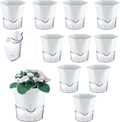 10-Pack 4.33" Clear Self Watering Pots for Indoor Plants Large Hexagon Self-Watering Planters Orchid Pots Plastic Wick Flower Plant Pots for African Violet, Spider, Herbs, Home Decor, White and Clear