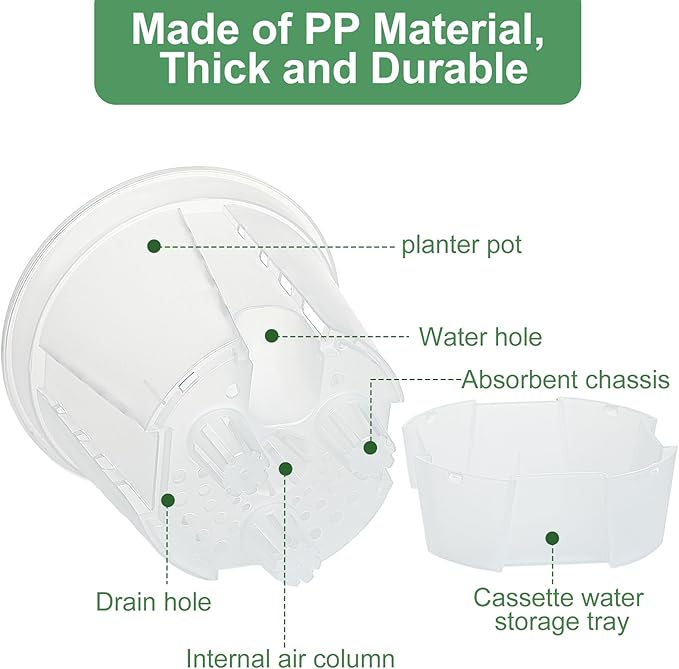 Plant Pots 6 inch Set of 5, Self Watering Pots for Indoor Outdoor, Self Watering Planters Flower Pots with Drainage Hole and Saucer Reservoir (Clear)