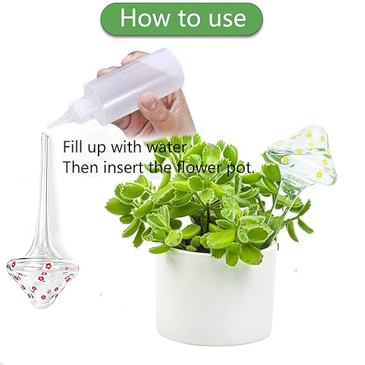 4 Pieces Plant Watering Globes, Hand-Blown Multicolored Glass Self Watering Spikes