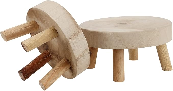 4 PCS Mini Wooden Stool Plant Stand, Small Plant Display Stool, Wood Plant Riser Stands, Round Wood Plant Holder for Indoor and Outdoor Home Decor, 2 Sizes