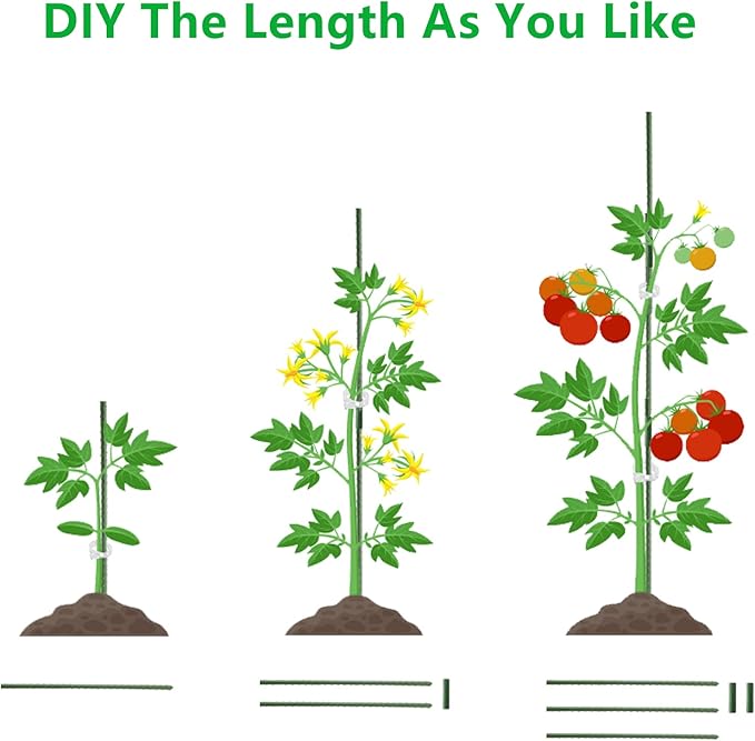 Frcctre 50 Pack 16 Inches Garden Stakes with 25 Connectors, Connectable Plant Support Stakes Plastic Coated Metal Tomato Sticks Plant Climbing Support for Tomatoes, Cucumber, Beans, Potted Plants