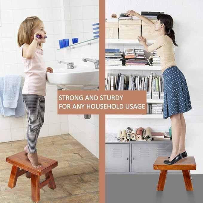 Sturdy Step Stool Footstool Solid Wooden Small for Kids Adults Sink Plant Stand Fishing Stool (Brown)