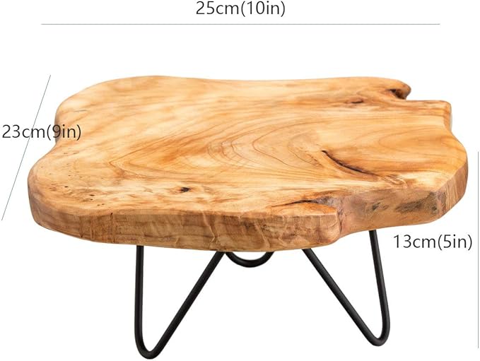 TJ Global Natural Edge Wooden Stand with Hairpin Legs for Displaying Cakes, Plants, Candles, Decor (L10 x W9 x H5)
