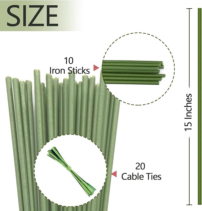 10Pcs Plant Stakes,Plant Sticks,Garden Green Bendable Single Stem Plant Support Stakes for Indoor and Outdoor Plants,Potted Plants,Flowers Orchid Peony Rose-15 Inches