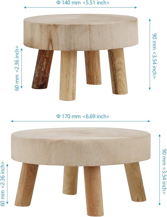 4 PCS Mini Wooden Stool Plant Stand, Small Plant Display Stool, Wood Plant Riser Stands, Round Wood Plant Holder for Indoor and Outdoor Home Decor, 2 Sizes