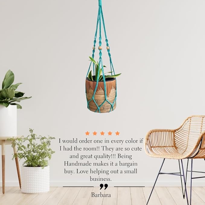 Macrame plant hanger 3ft beaded plant hanger for pots 4-8” for live plants indoor and outdoor decor hanging plant holder Boho décor Plant stand indoor Hanging planter for plant pots (Ocean Teal)