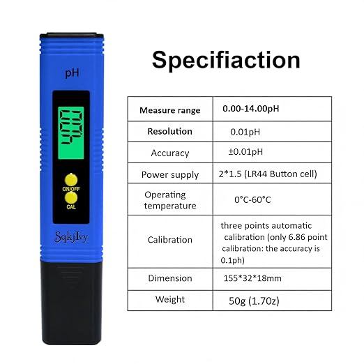 pH Meter for Water, Hydroponics Digital Tester Pen 0.01 High Accuracy Pocket Size with 0-14 Measurement Range, ph up and Down for hydroponics Growing System/Plants/Canning/Soil (Blue)