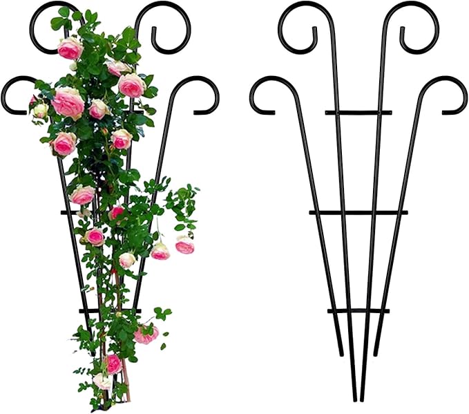 2 Pack 31 Inch Black Coated Wave Pot Metal Trellis Stakes for Climbing Plants Patio Plant Support for Outdoor,Rose, Vegetable Flower, Backyard
