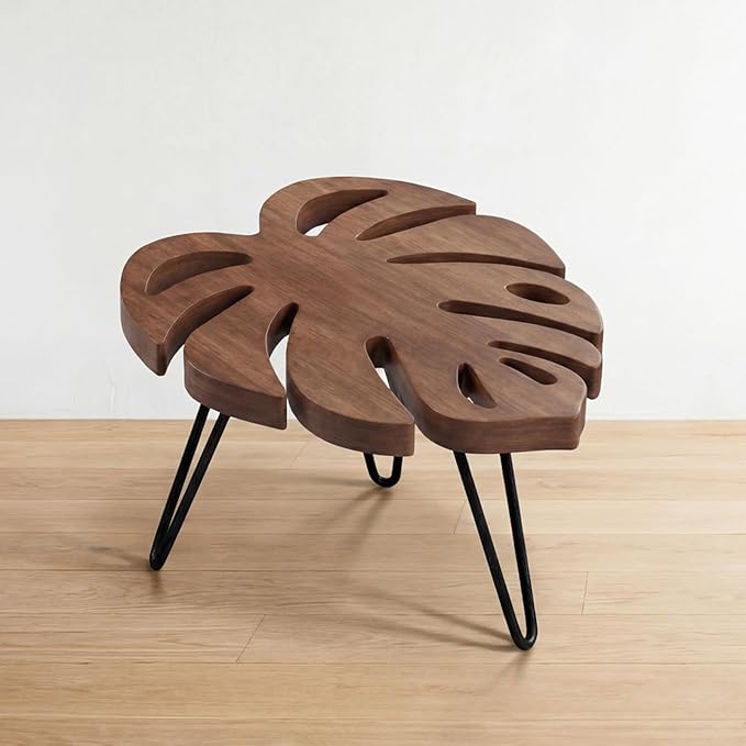 Novabright Monstera Leaf Short Plant Stand Small Wooden Plant Stool Stand Risers Pedestal Display Decorative for Flower Indoor Outdoor Rustic Farmhouse Table Balcony Home Office Bedroom Decor