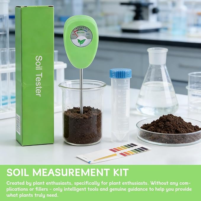 Soil Moisture Meter with Bonus 25 pH Test Strips, 6.5 Inch Probe Plant Water Gauge, Indoor Outdoor Garden, No Battery Required