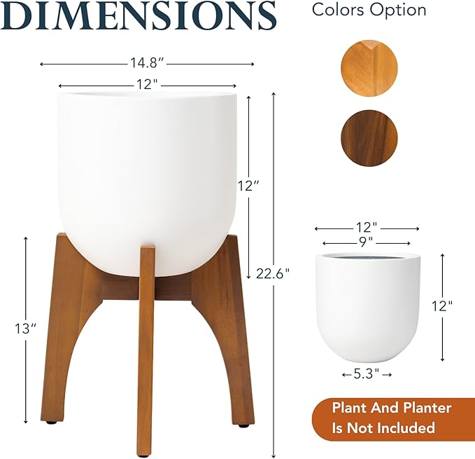 KUTE NEST Acacia Wood Plant Stand - Elegant Match for Corso/Arco Planter, Small Indoor Solid Wood Plant Holder with Walnut Finish for Modern Home Decor (Walnut, High - Small)