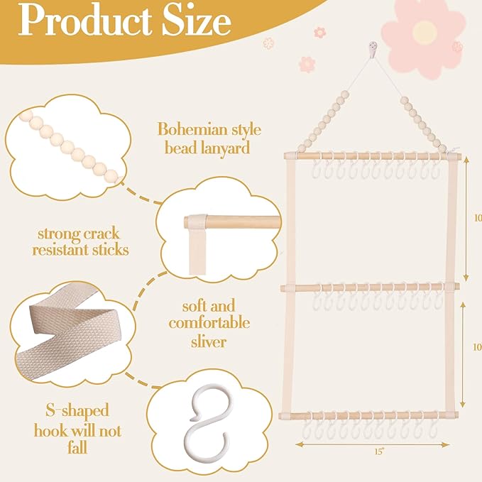 YOcity Headband Holder Organizer for Girls Baby Headbands Hair Accessories Organizer Hair Bows Storage Hanging Decor for Nursery Toddler Girls Room (Beige)
