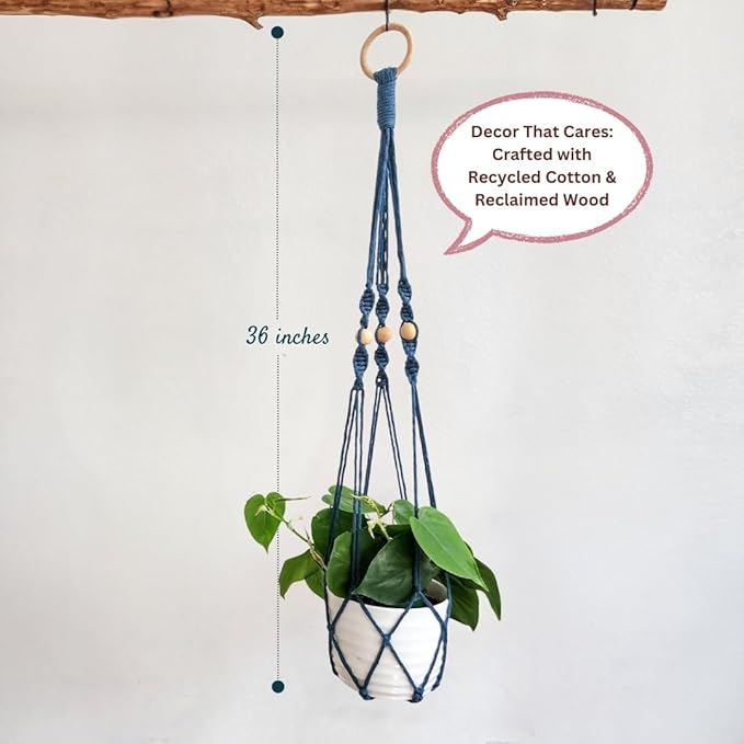 Macrame plant hanger 3ft beaded plant hanger for pots 4-8” for live plants indoor and outdoor decor hanging plant holder Boho décor Plant stand indoor Hanging planter for plant pots (Peacock Blue)