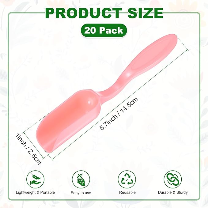 M METERXITY 20-Pack Mini Gardening Shovel Spoons, Plastic Garden Soil Scoops for Cultivation Digging Transplanting/Flower Planting/Plant Succulent, Colorful Small Gardening Tools [Pink]