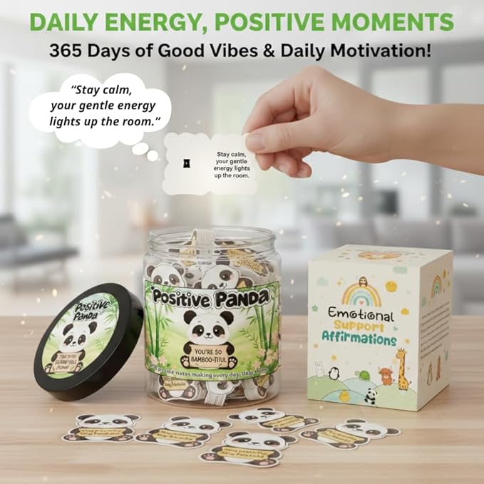 Positive Panda Jar with 60 Daily Affirmation Cards, Emotional Support Panda, Panda Gifts for Women, Panda Figurines, Panda Decor, Panda Gifts for Girls, The Panda Emotional Healing On Demand