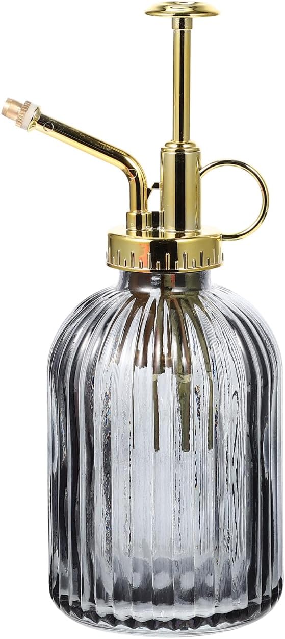 KALLORY Vintage Glass Plant Mister with Gold Pump Large Capacity Watering Spray Bottle for Indoor Outdoor Garden Plants Succulents Bonsai and Desktop Use