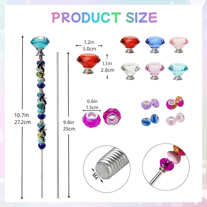 140Pcs DIY Garden Stakes Decorative Beadable Items for Different Festivals Fairy Wand Beaded Garden Stakes Kit Fairy Garden Accessories Outdoor (Diamonds)