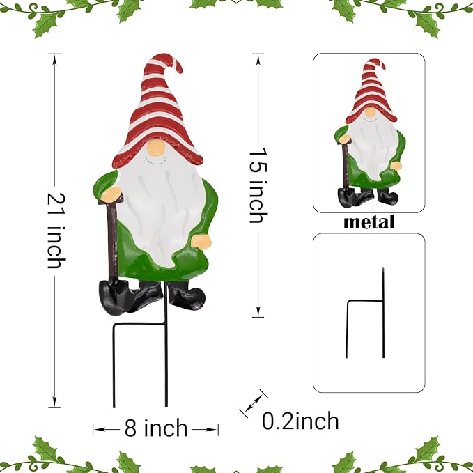 Metal Yard Signs Decor for Rust Prevention, Yard Stakes with Gnomes for Outside Garden Yard Lawn Porch Holiday Party(Red)