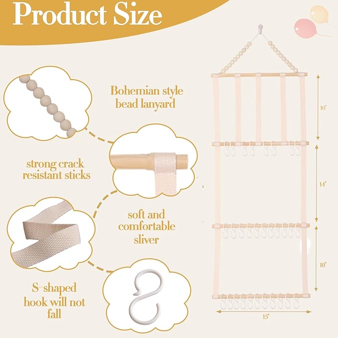 YOcity Baby Headband Holder and Organizer - Holds Head Bands, Bows & Accessories - Storage for Toddler Nursery & Girl's Room (Beige)
