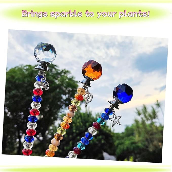 72Pcs Fairy Wand Beaded Garden Stakes Kit, Decorative Garden Stakes Beadable Items Fairy Garden Kit for Different Festivals Fairy Garden Accessories Outdoor, Ball-(Orange+Blue+Whit)
