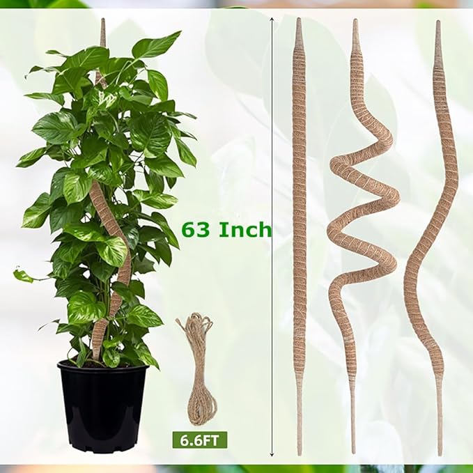 Supoice Moss Pole 63 Inch Moss pole Monstera Plant Support Bendable Moss Pole for Climbing Plants Indoor Coir Plant Pole Sticks, Brown