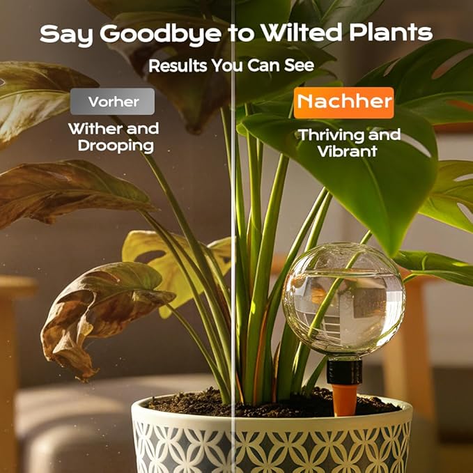 Self-Watering Globes for Indoor Plants, Clear Glass Automatic Watering Planter Insert, Self-Watering System Spikes for Release Terracotta Planter, Watering Bulbs with Slow Release (1PCS)