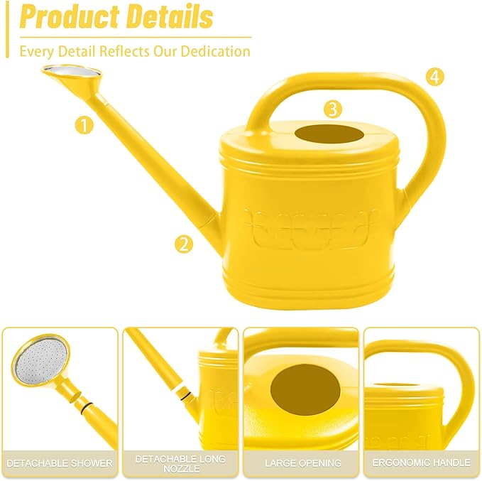 Watering Can for Indoor & Outdoor Plants, Plant Watering Can with Stainless Steel Shower Head, 1 Gallon Plastic Watering Can for Garden, Flowers, Vegetable, Greenhouse