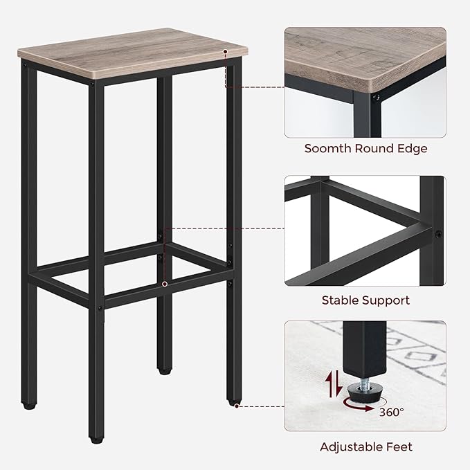 MAHANCRIS Set of 2 Bar Stools, 29.5" Tall Counter Bar Stools, Kitchen Breakfast Bar Chairs with Footrest, Rectangular Industrial Bar Chairs, for Dining Room, Greige and Black BAHG01701 (Pack of 4)