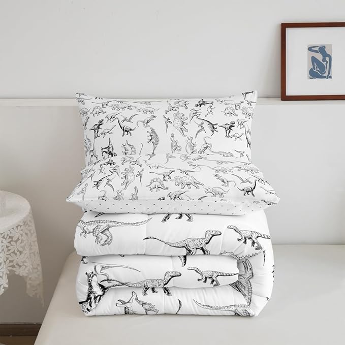 Feelyou Dinosaur Bedding Set Full Size 3D Digital Print Comforter Set for Kids Boys Girls Decor Jungle Dino Comforter Wild Animal Black and White Duvet Set Bedroom Quilt Set