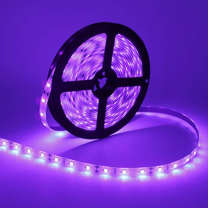 LED UV Black Light Strip Kit, Ultraviolet 16.4FT/5M 3528 300LEDs, 395nm-405nm Blacklight for DJ Bar Club Party Decor Night Fishing with 12V Power Supply