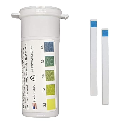 pH Test Strips for White Wine Making, Homebrew, Acidity, 2.8 to 4.4 pH [Vial of 100 Plastic Strips]