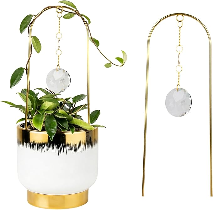 Trellis for Potted Plants Indoor, Metal Arch Small Plant Trellis, Garden Trellises with Crystal Sun Catcher for Climbing Vine Ivy Flower Pot Decor