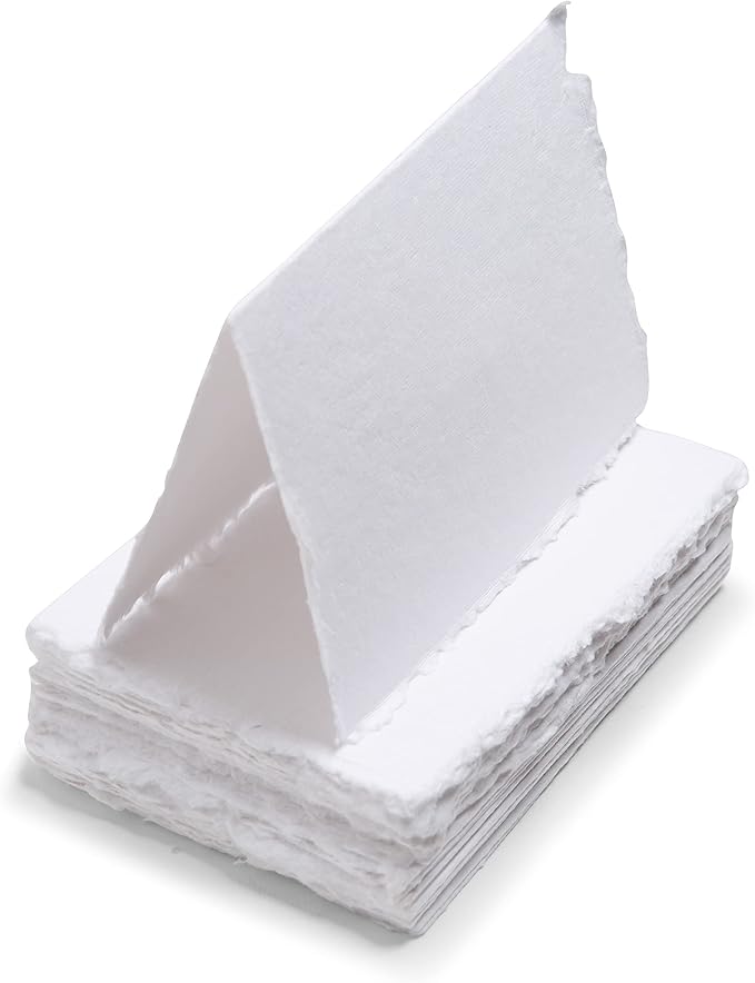 Wanderings Handmade Deckle Edge Tent Cards – Folded to 5 x 7/12.5x18cm – 150 GSM - 25-Pack – Textured Cotton Paper – Ideal for Placecards, Blank Name Cards, Table Settings, Gift Tags, Love Notes