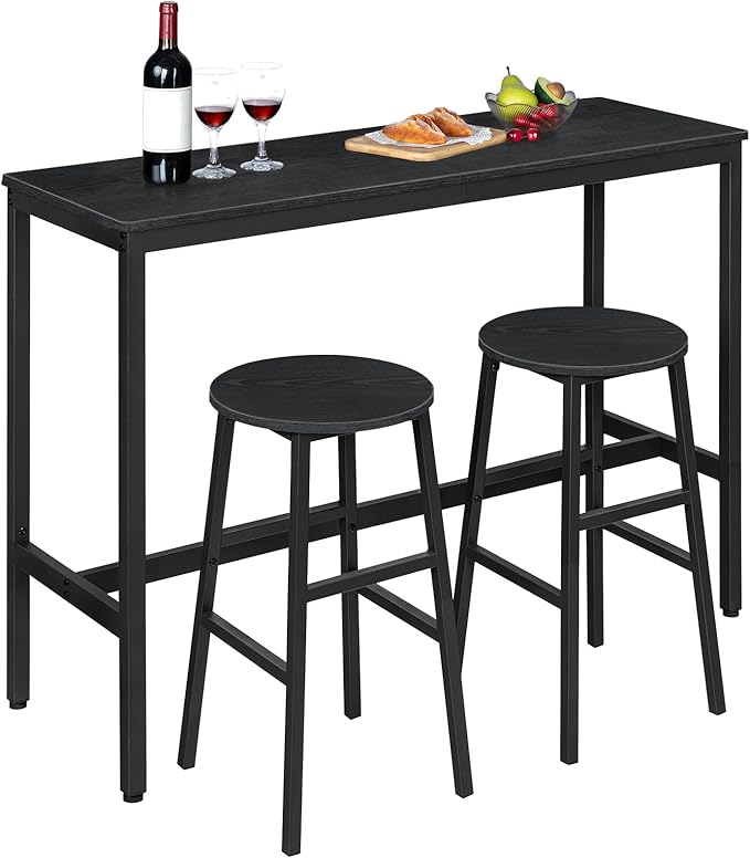 MAHANCRIS Bar Stools, Set of 2 Round Bar Chairs with Footrest, 24.4 Inch Kitchen Breakfast Bar Stools, Industrial Bar Stools, Easy Assembly, for Dining Room, Kitchen, Black BAHB0201 (Pack of 3)