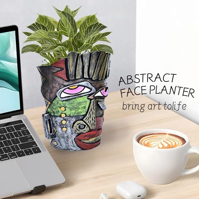 Midogaigai Abstract Face Planters Pots Head,Unique Head Planter for Indoor Plants,Funny Face Flower Pot,Colorful Plant Pots for Outdoor Garden Decor and Home Art Decoration(Retro)