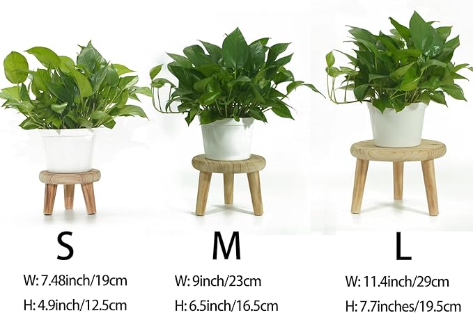 2Pcs Small Wooden Stools for Plants, Wood Stool Plant Stand, 8inch Solid Wood Garden Plant Pot Riser, Mini Round Flower Display Stand Plant Holder Indoor for Home Bonsai Potted Decor (Beige, M)
