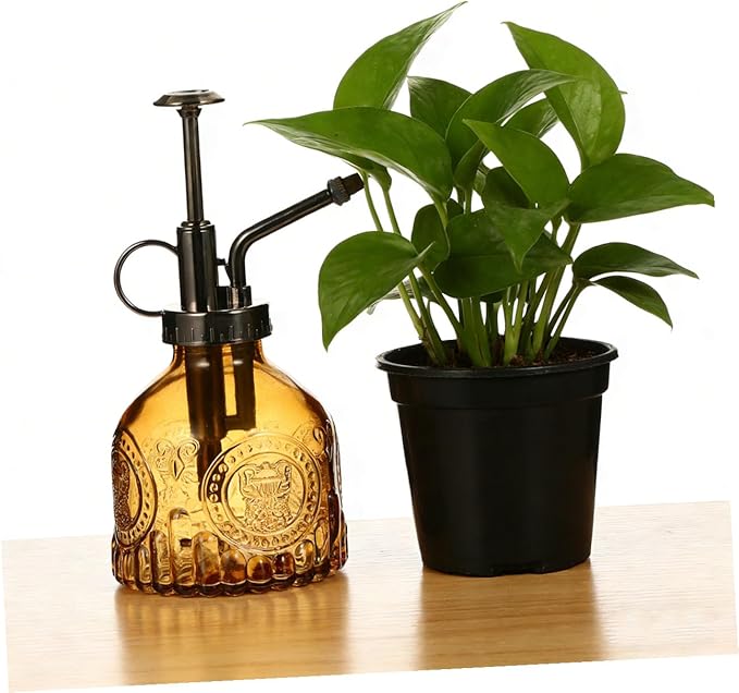 Mikikit Embossed Glass Water Sprayer Bottle Misting Sprinkler for Lawn Plant Watering Device