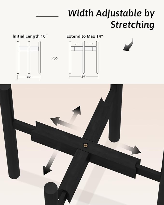 GENTINGBRO Adjustable Plant Stand Indoor, Bamboo Plant Stand Fits 8 9 10 11 12 Inches, Small Corner Planter Holder for Indoor Plants, Single Floor Plant Stands for Living Room Balcony, Black Tall