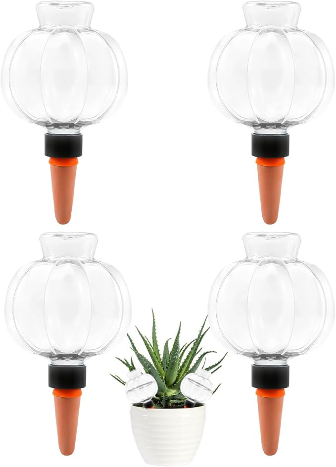 4 Pcs Plant Self Watering Globes, 17oz Large Plastic Water Bulbs Top Fill Watering Globes Slow Release Terracotta, Water Spikes Stakes for Indoor and Outdoor Plants (Clear)